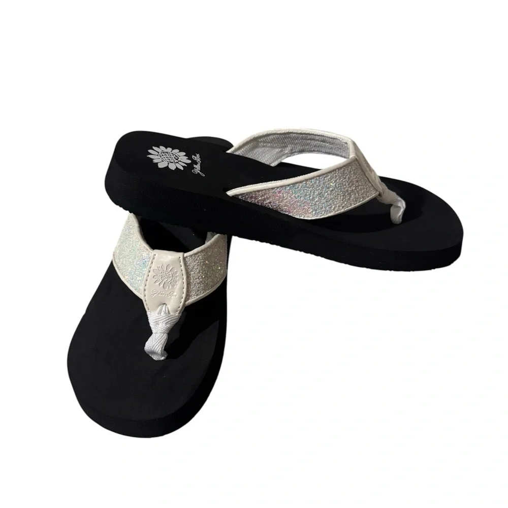 Yellow Box Iridescent Cream and Black Thong Sandals - Picture 2 of 3